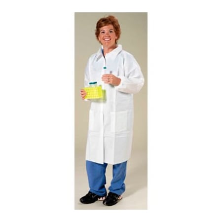 Keystone Safety Polypropylene Lab Coat, 3 Pockets, Elastic Wrists, Snap Front, Single Collar, White, 3XL, 30/CS LC3-WE-NW-3XL